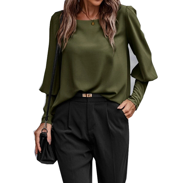 Tops European American Long Sleeve Button Solid Color Casual Shirt