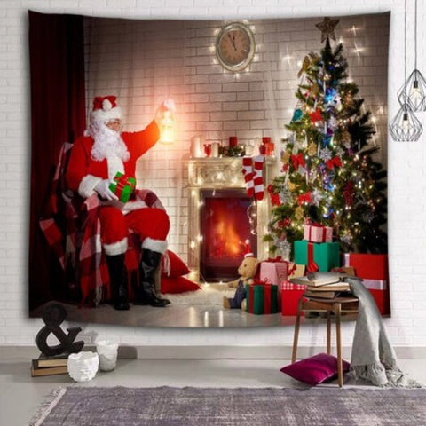Eve Santa Claus Stove Christmas Tree Printed Brushed Tapestry Firebrick W59 X L51 Inch