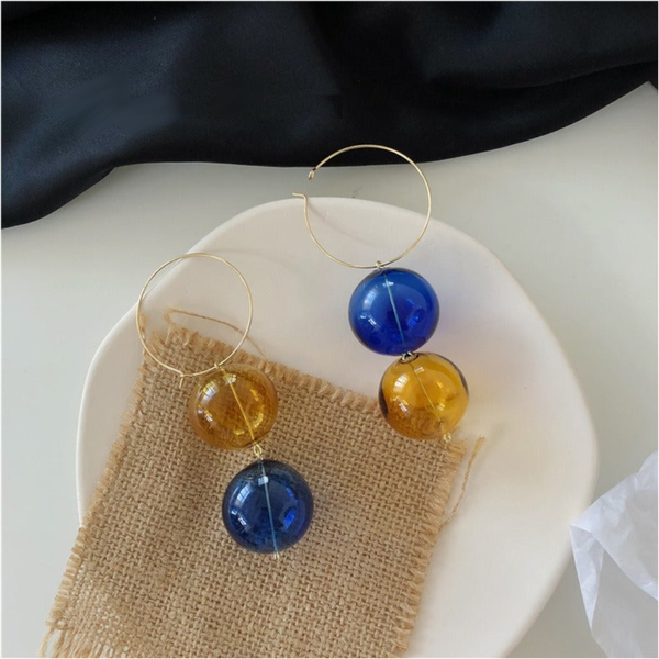 Veile Studios Exaggerated Blue Yellow Glass Bead Dangling Pendant For Women Earrings