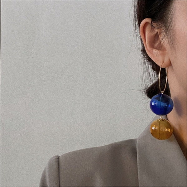Veile Studios Exaggerated Blue Yellow Glass Bead Dangling Pendant For Women Earrings