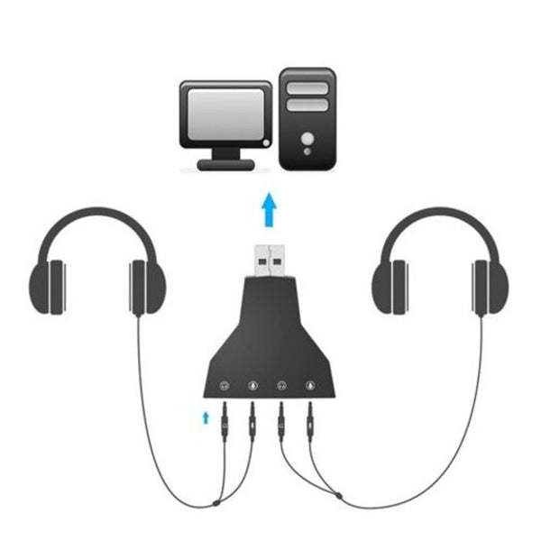 External Usb Sound Card 7.1 Channel Double Earphone Mic Audio Adapter Black