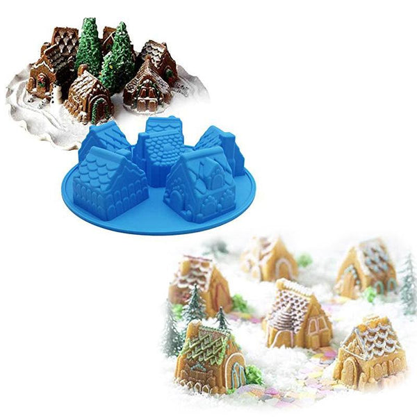 Muffin Pans & Baking Moulds Silicone 3D Christmas Mini Gingerbread House Village Cake Chocolate Baking Mold