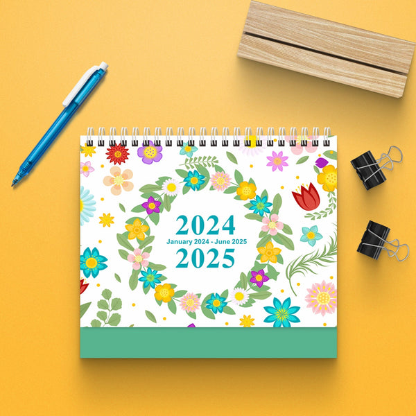 2024 English Creative Simple Desk Calendar Spring Flowers Calendars (Current)