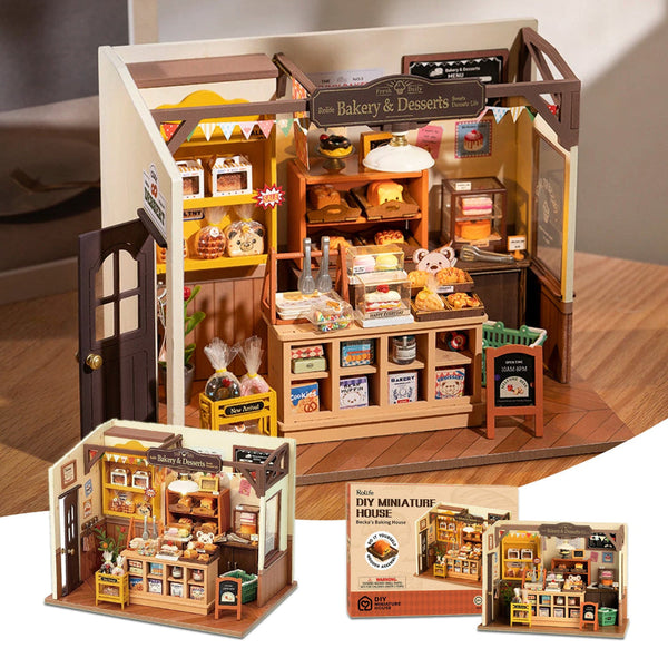 Robotime Rolife Diy Miniature Beckas Baking House 3D Wooden Assembly Toy Doll Houses