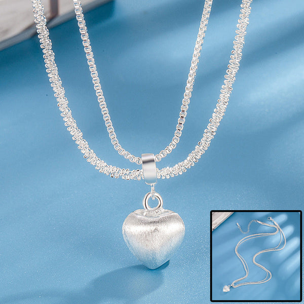 Veile Studios Double Layer Brushed Heart Pendant Necklace For Women High End Feel Fashion Jewelry Necklaces & Pendants