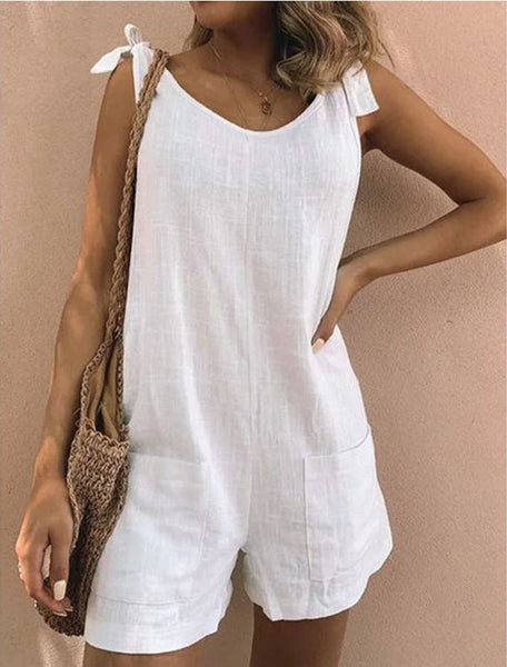 Women's Solid Color Cotton Linen Patch Pocket Loose Jumpsuit For Casual Wear Jumpsuits Rompers & Playsuits