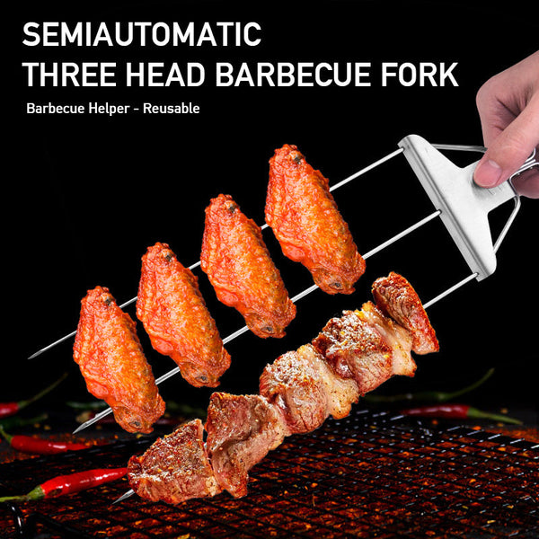 3 Prong Skewer Stick Needles Kebab Way Forks Stainless Steel Barbecue Grill Barbecue Tools