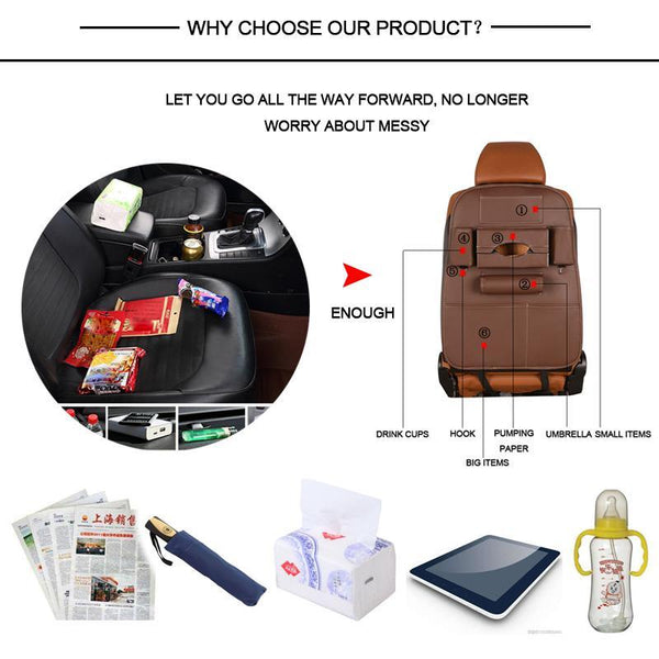 Car Seat Back Storage Bag Pu Leather Travel Organiser Car Organisers