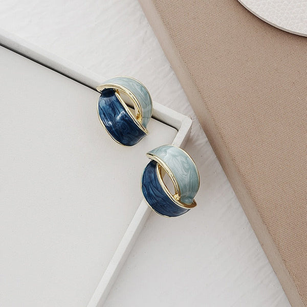 Veile Studios French Color Block Blue For Women Retro Earrings