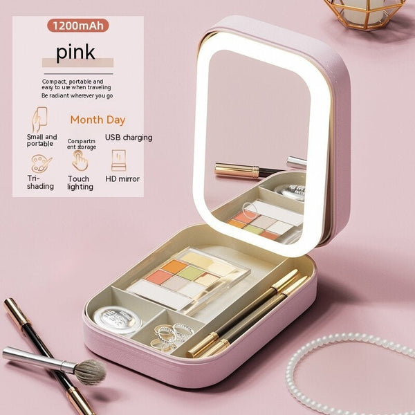 Makeup Storage Box With Led Light Mirror Portable Travel Organizer Makeup Bags & Cases