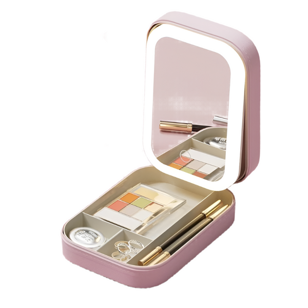Makeup Storage Box With Led Light Mirror Portable Travel Organizer Makeup Bags & Cases
