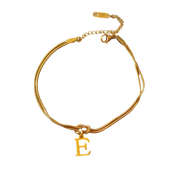 Veile Studios Letter A Z Love Knot For Women Couple Gold Colour Dainty Snake Chain Bracelets