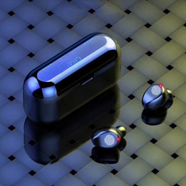 F9 True Wireless Bluetooth 5.0 Earphones Fingerprint Touch Control Led Display Smart With Charging Bin Black Earbuds