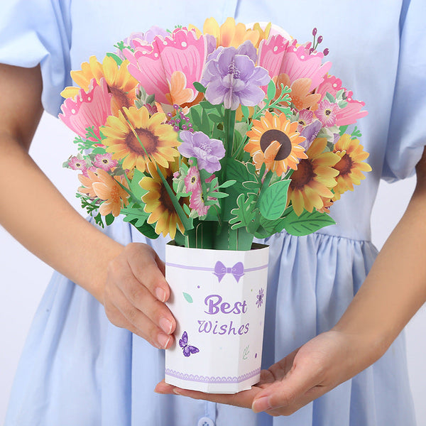 Mothers Day Gift Creative 3D Handmade Three Dimensional Flower Paper Carved Greeting Card Greeting Cards & Invitations