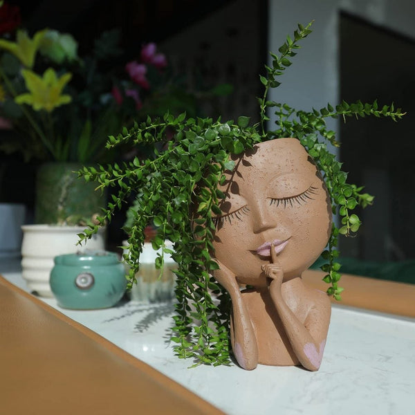 Face Planters Pots Unique Flower Resin Head With Drainage Hole Planters & Vases