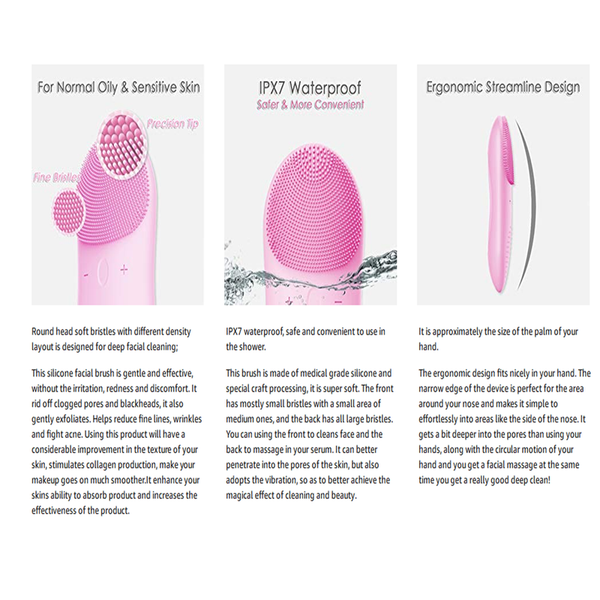 Wireless Facial Cleansing Brush Face Massager Silicone Cleaner Exfoliator Black Facial Cleansing Devices