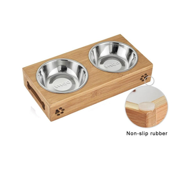 Ceramic Or Stainless Steel Pet Feeding Bowls With Bamboo Stand Dishes Feeders & Fountains