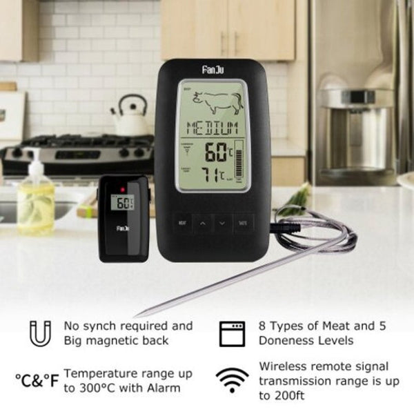 Fj2245 Wireless Remote Digital Alarm Cooking Food Thermometer Bbq With Magnetic Back