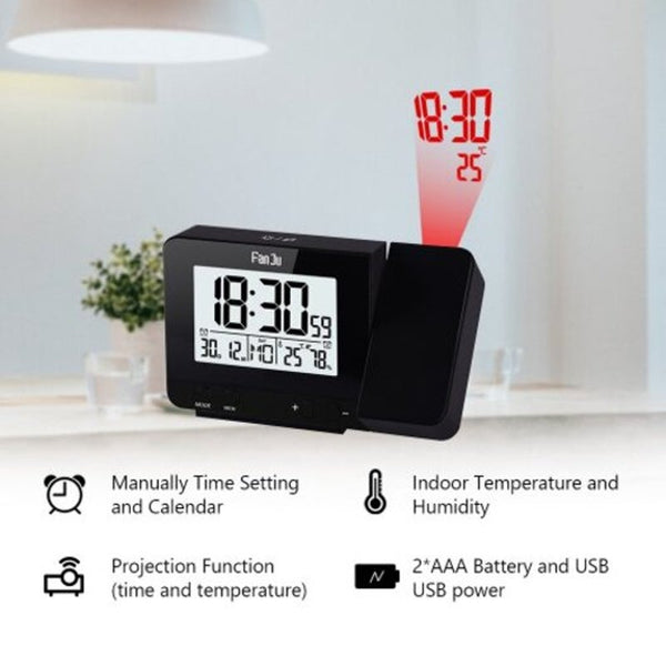 Fj3531 Projection Alarm Clock Temperature And Time With Usb Charger Port Humidity