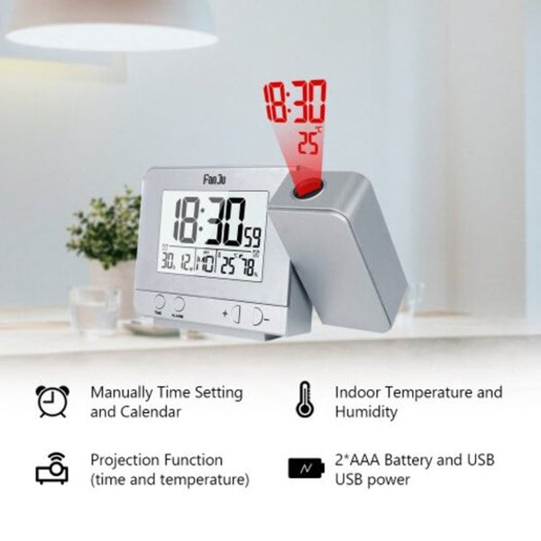 Fj3531s Projection Alarm Clock Temperature Time With Usb Charger Port Humidity