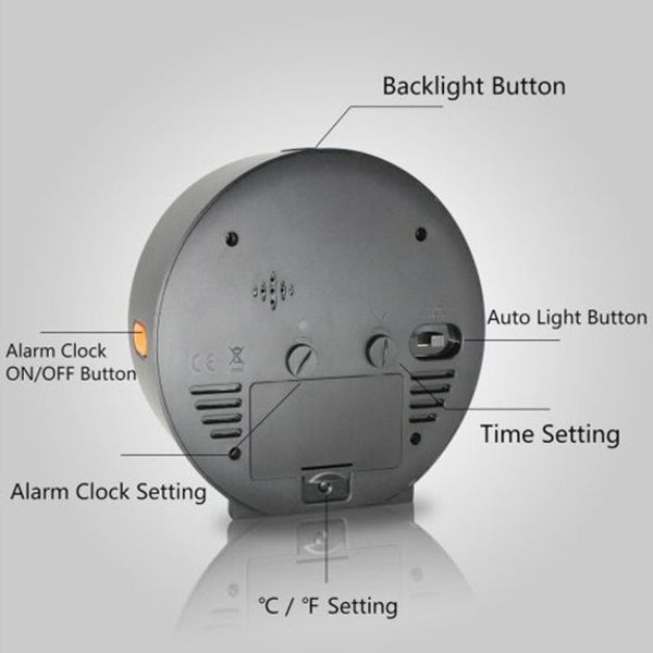 Fj5132b Alarm Clock Silent Small Analog Travel Automatic Backlight Temperature Humidity Alarm Clocks & Clock Radios