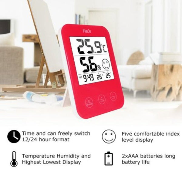 Fj718 Weather Station Digital Thermometer Hygrometer Clock With Temperature Humidity Red Weather Stations