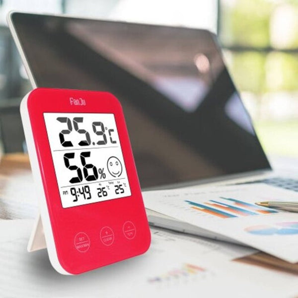 Fj718 Weather Station Digital Thermometer Hygrometer Clock With Temperature Humidity Red Weather Stations