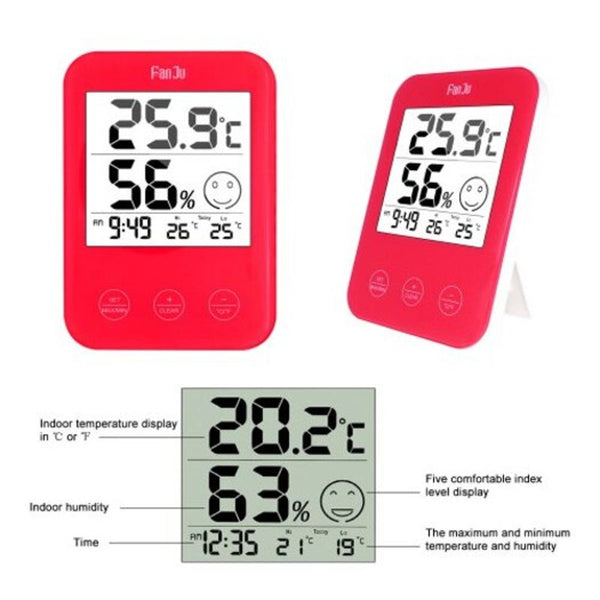 Fj718 Weather Station Digital Thermometer Hygrometer Clock With Temperature Humidity Red Weather Stations