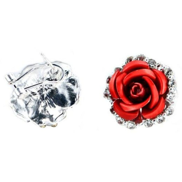 Veile Studios Fashion Colour Rose Rhinestone Women Flowers Red Earrings