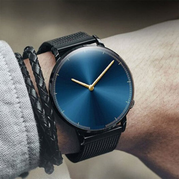 Veile Studios Fashion Casual Men's Chronograph Stainless Steel Mesh Quartz Wrist Watch Set Ocean Blue Watches