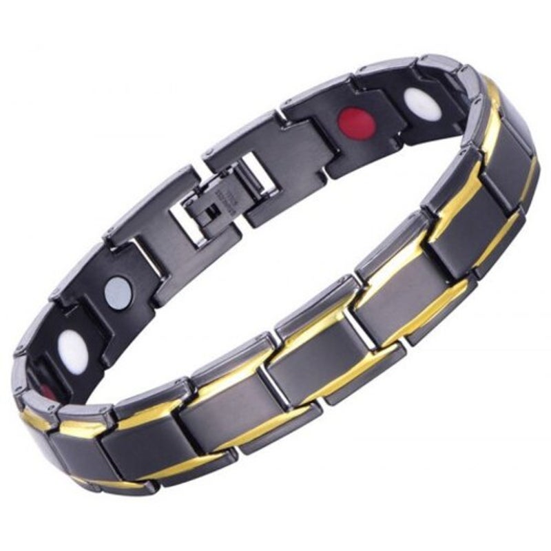 Veile Studios Fashion Charm Gold Plated Copper Men Health Bracelet Black Bracelets