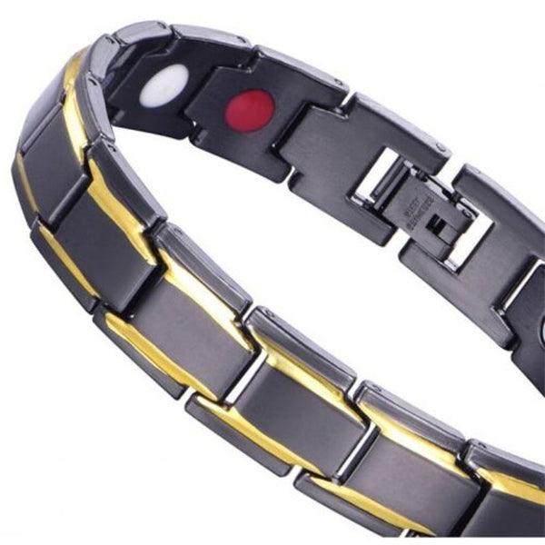 Veile Studios Fashion Charm Gold Plated Copper Men Health Bracelet Black Bracelets