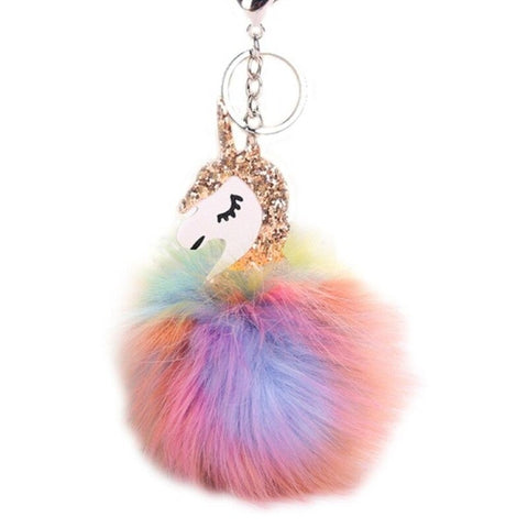 Fashion Colorful Fur Ball Fox Key Chain Bag Plush Car Door Ring Charm Decorative Pendant Gift Silver Gold