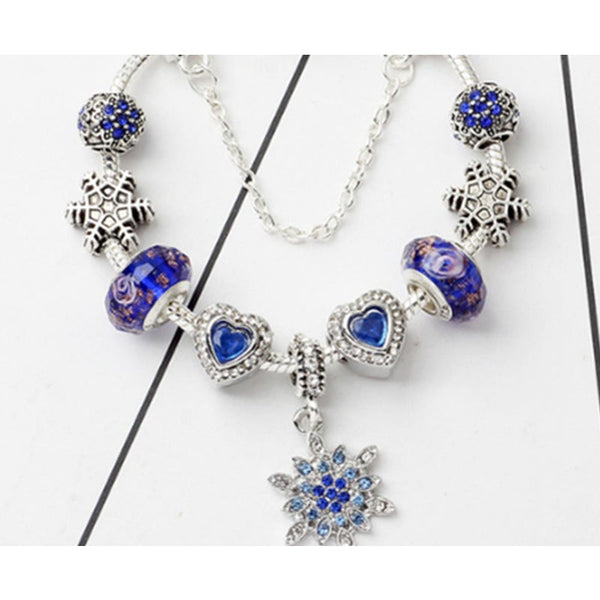 Veile Studios Fashion Creative Blue Crystal Snowflake Pendant Bracelet Diy Love Heart Bracelets