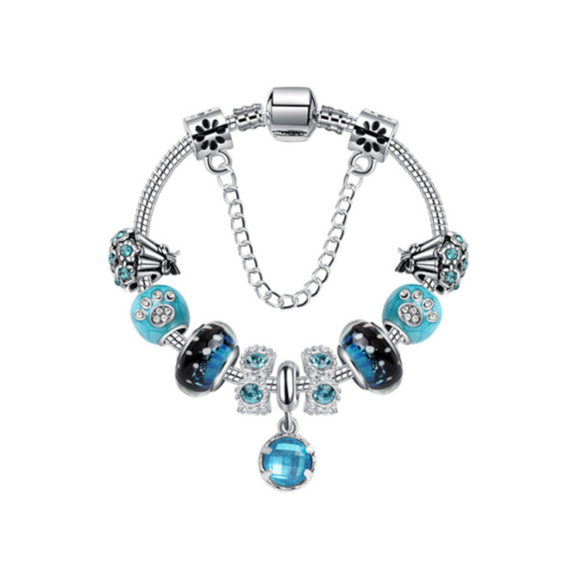 Veile Studios Fashion Creative Blue Star Bracelet Big Hole Starry Glass Beaded Crystal Pendant Jewelry Bracelets