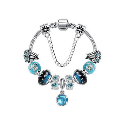 Veile Studios Fashion Creative Blue Star Bracelet Big Hole Starry Glass Beaded Crystal Pendant Jewelry Bracelets