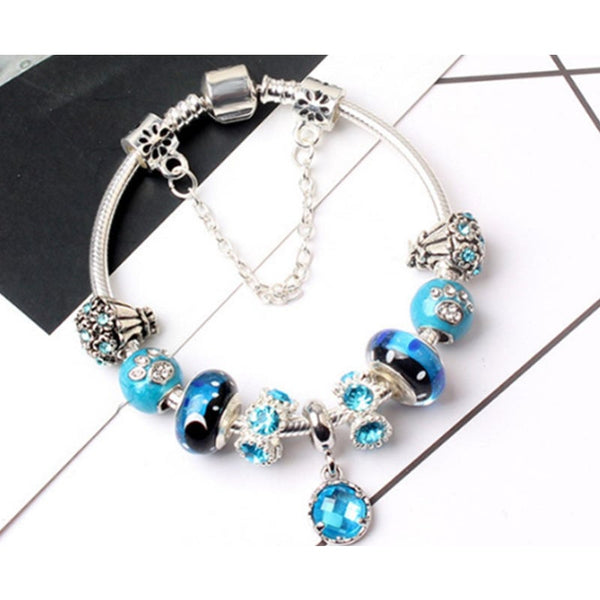 Veile Studios Fashion Creative Blue Star Bracelet Big Hole Starry Glass Beaded Crystal Pendant Jewelry Bracelets