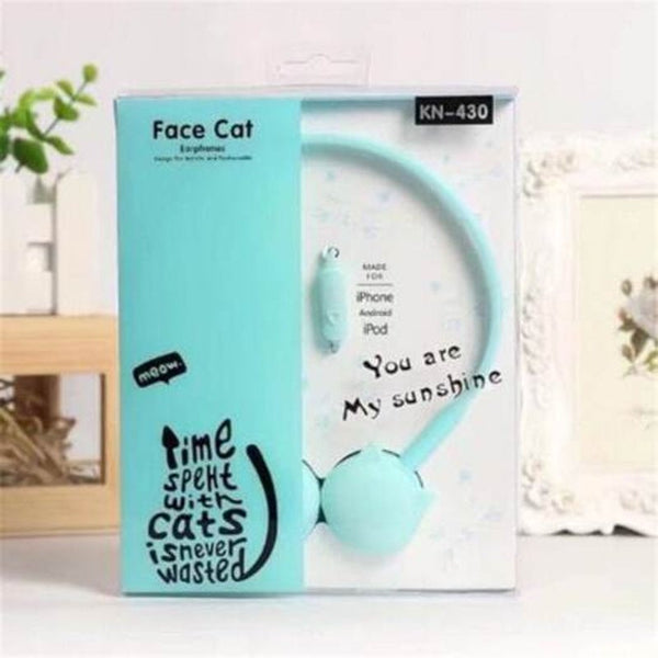 Fashion Creative Headphones Cute Cat Shape Headset For Women Girls Blue Headsets