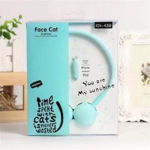Fashion Creative Headphones Cute Cat Shape Headset For Women Girls Blue