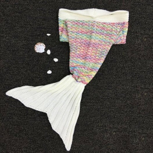 Fashion Fish Scale Tail Shape Sleeping Bag Mermaid Design Colorful Knitting Blanket