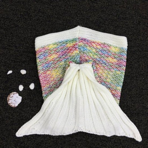 Fashion Fish Scale Tail Shape Sleeping Bag Mermaid Design Colorful Knitting Blanket