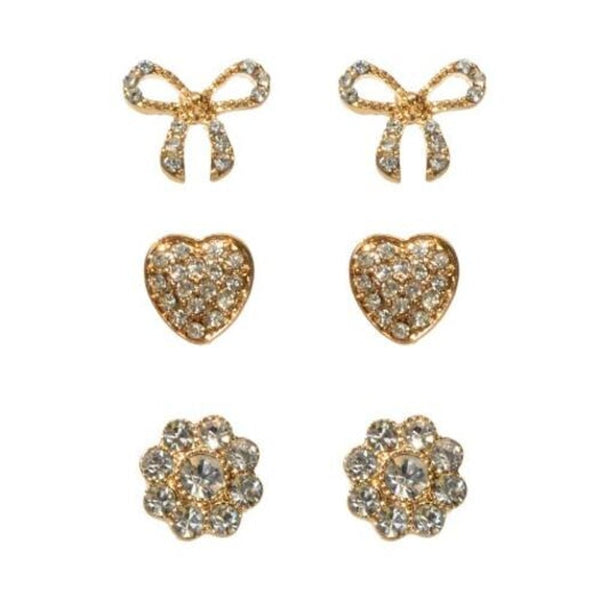 Fashion Gold Diamond Heart Flower Earrings