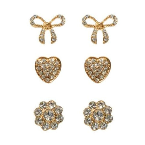 Fashion Gold Diamond Heart Flower Earrings