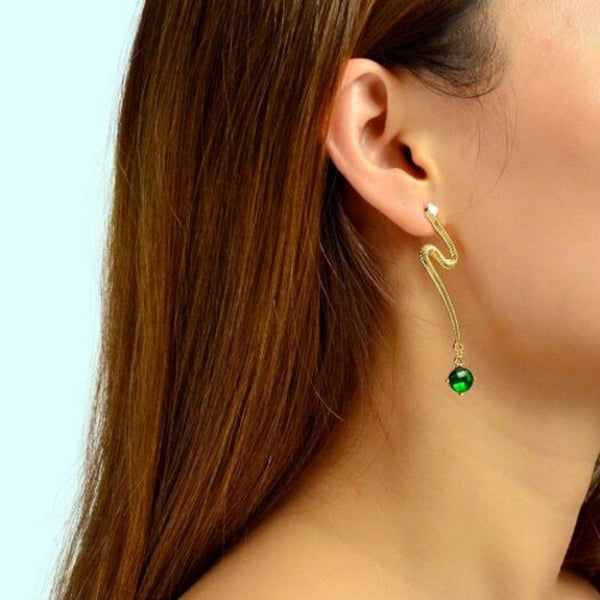 Fashion Gold Emerald Serpentine Drop Earrings 1Pair