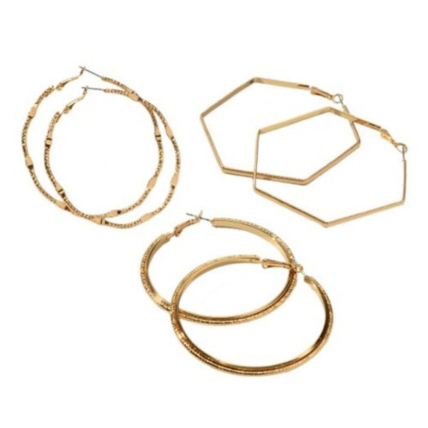 Fashion Gold Geometric Exaggerated Nightclub Earrings 3Pairs / Set