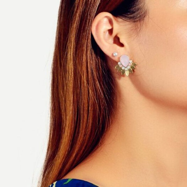 Fashion Gold Large Gemstone Flower Pendant Earrings And Stud