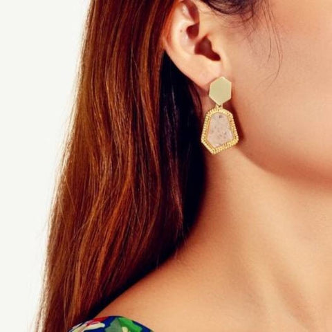 Fashion Gold Pink Geometric Pendant Earrings 1Pair / Set