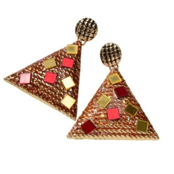 Fashion Gold Red Triangle Metal Glitter Pendant Earrings 1Pair
