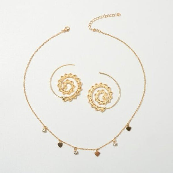 Fashion Gold Tone Heart Shaped Earrings And Diamond Necklace