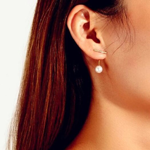 Fashion Gold Word Flash Diamond Pearl Pendant Earrings 1Pair